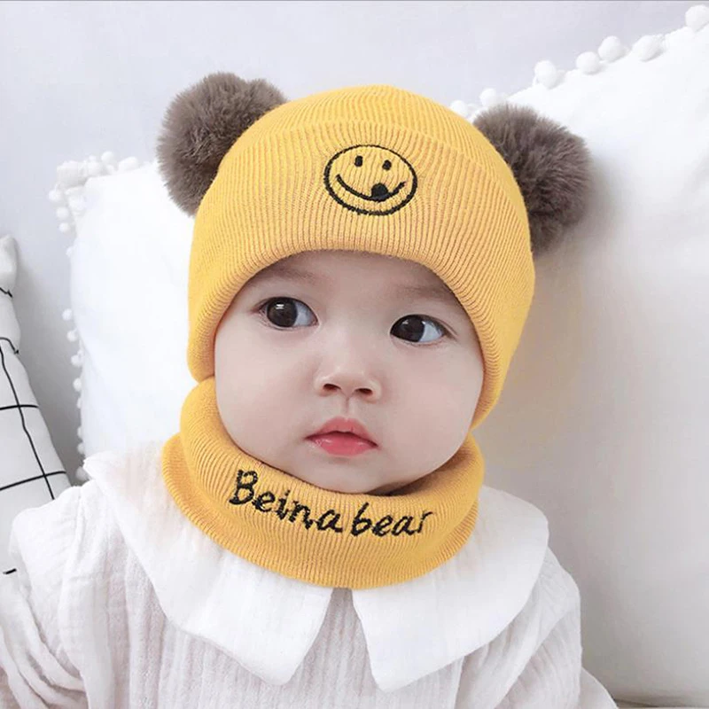LA Baby Beanies/комплект с шапочкой для маленьких детей шапка надписью Smile шарф зимний