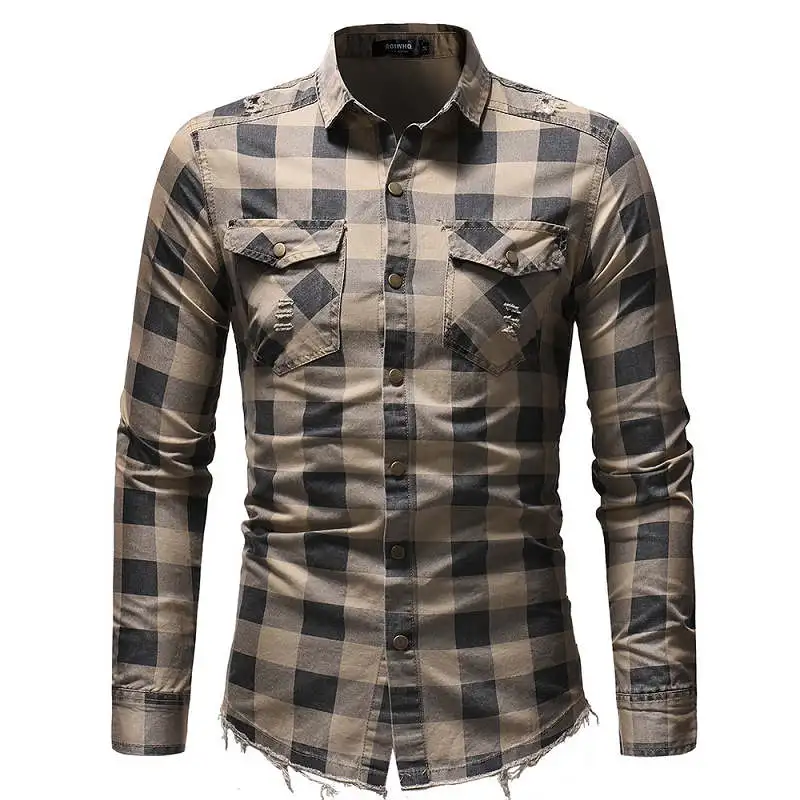 Повседневные мужские рубашки клетчатая рубашка Осенние с длинными рукавами