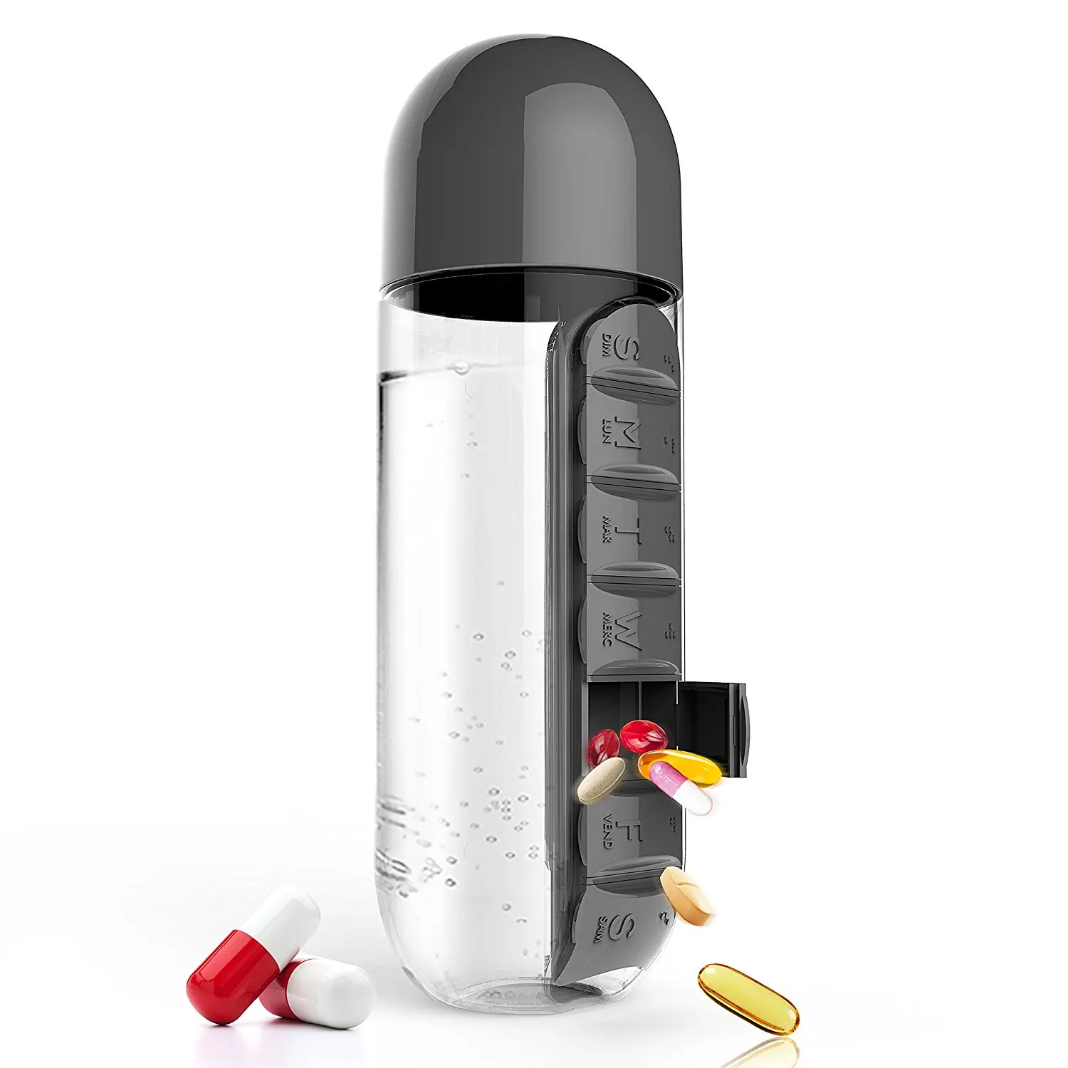 

2 in 1 600ml Sports Plastic Water Bottle Combine Daily Pill Boxes Organizer Drinking Bottles Leak-Proof Bottle Tumbler Outdoor