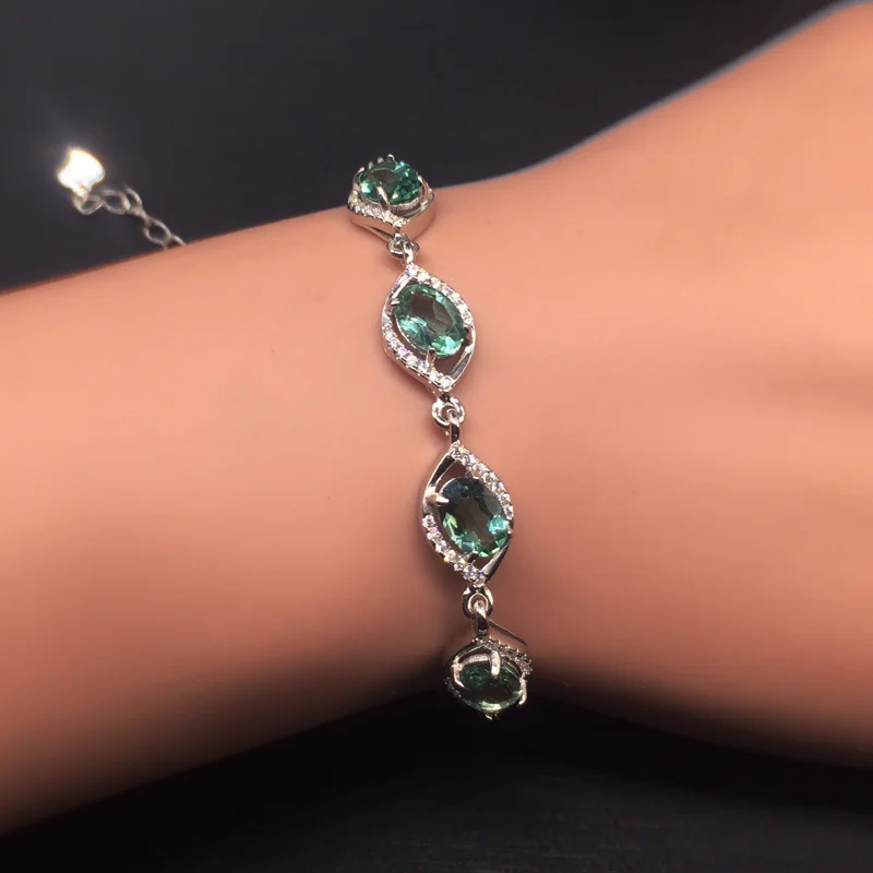 

CSJ 100% Natural Green Amethyst Bracelet Sterling 925 Silver Citrine Quartz Fine Jewelry for Women Femme Wedding Party Gift Box