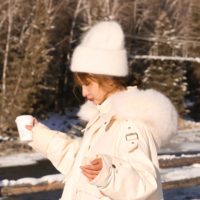 

Hot Selling Winter Real Rabbit Fur Winter Hats Fashion Warm Beanie Hats Women Solid Adult Cover Head Cap for Women Men