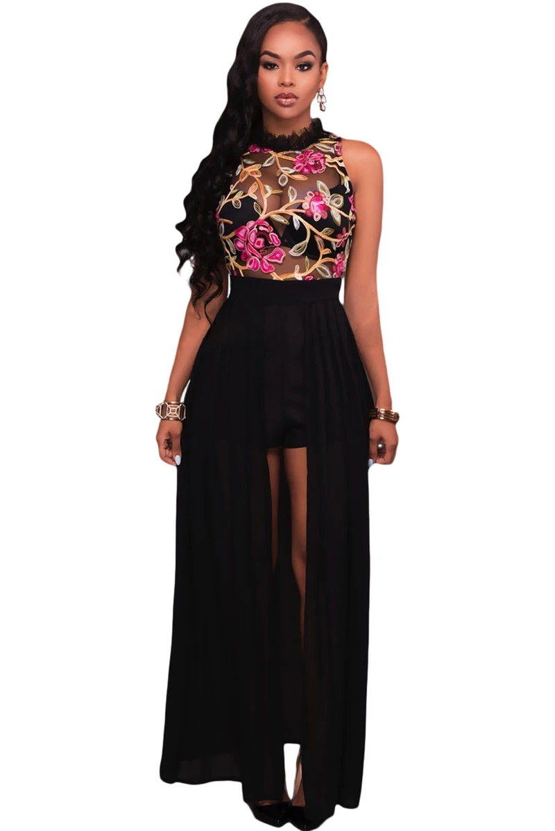 

Women Playsuits Summer 2017 Jumpsuit Playsuit Ruffled embroidery flowers Short Playsuit Woman BodySuit AB166