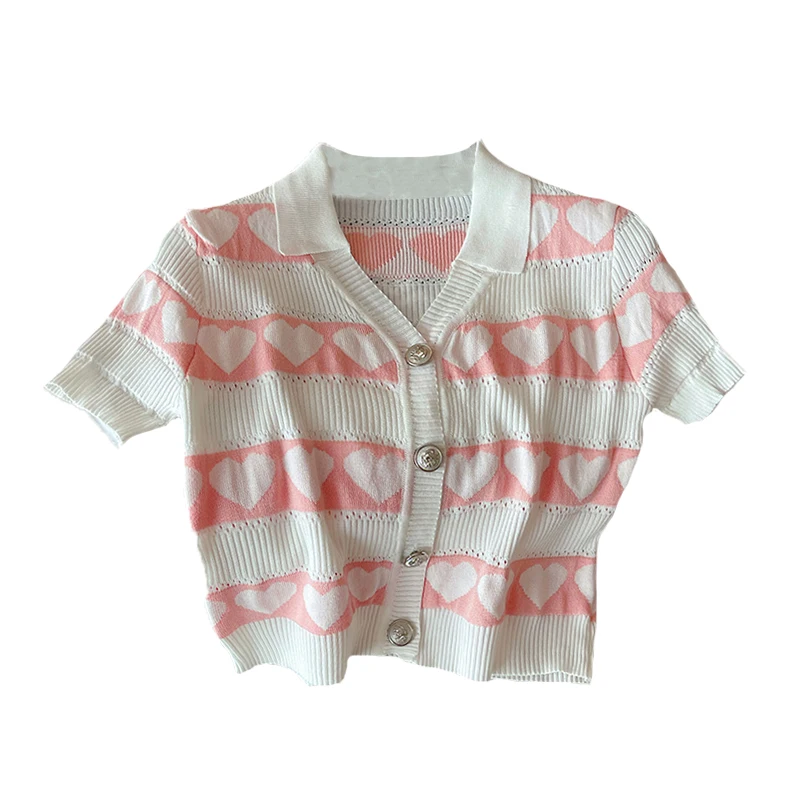 

2021 Summer Korean Polo Collar Knitwear Women's Short Sleeve Casual Printing T Shirt Female Plus Size Loose T Shirt