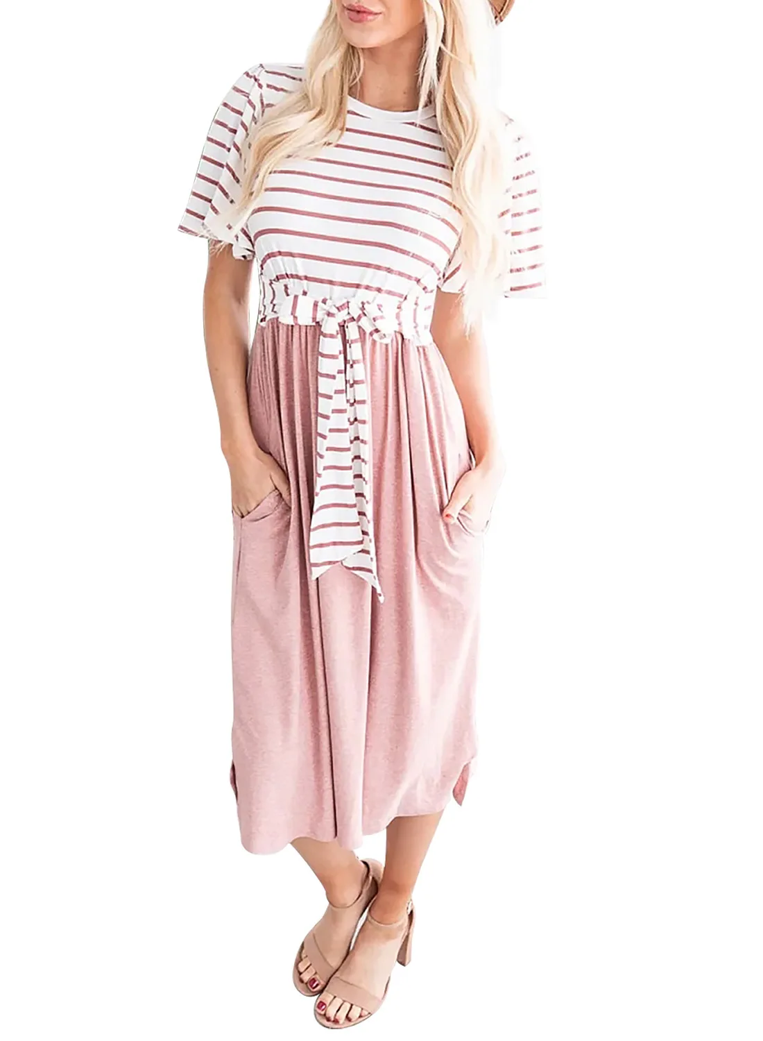 

short-sleeved vestido fashion dress for women 2020 striped pattern kink women's summer woman beach swiming Hot Sale