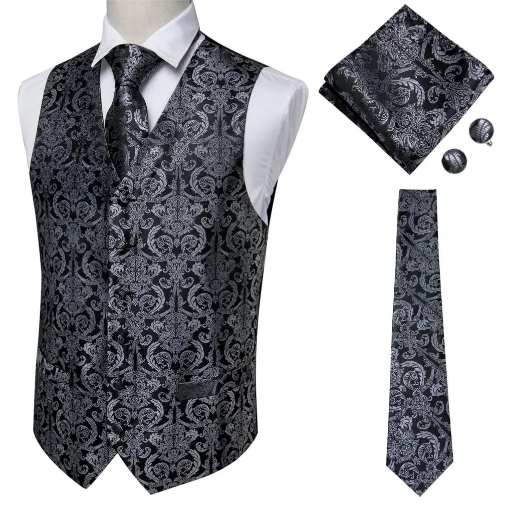MJ-0011-JZ-01 Hi-Tie мужской костюм жилет Шелковый жилет Тонкий Галстук Пейсли запонки платок формальный жилет Золотой/красный/черный для смокинга бизнес - Цвет: MJ-0011-JZ-01