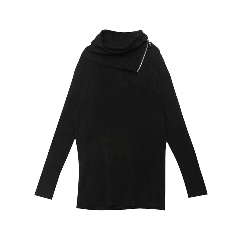 

XITAO Casual Sweater Women Tide Fashion New Style Turtleneck Collar Long Sleeve Pullover Zipper Elegant Solid Color Top ZY4929