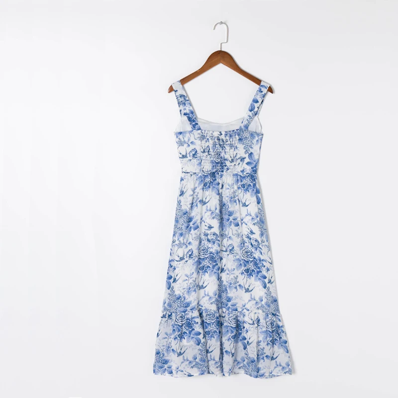 

Summer women's casual flower print slim-fit suspender dress