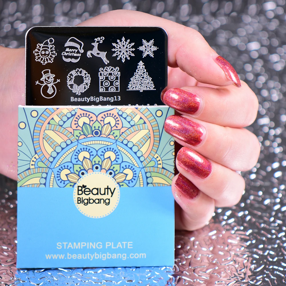 BeautyBigBang 6 стилей 6*6 см квадратные пластины для штамповки ногтей Рождественская снежинка шаблон DIY 3D шаблон дизайн ногтей штамповки пластины