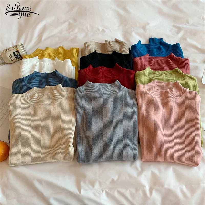 

Autumn Winter 2021 Women's Turtleneck Sweater Knitted Pullover Bottoming Slim Sweater Jumper Women Casual Soft Pull Femme 17350