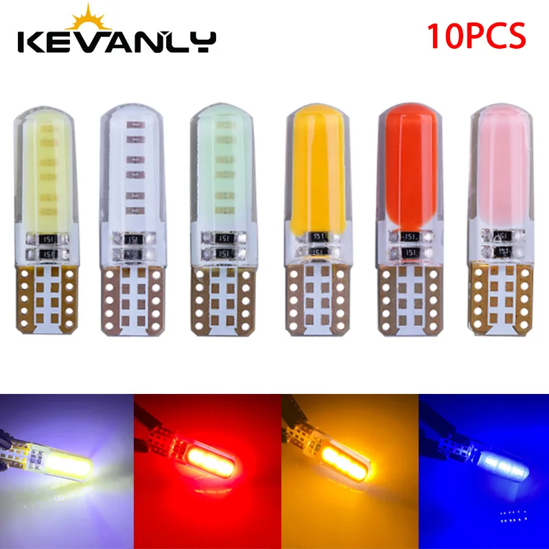 

10PCS T10 LED COB W5W LED Car Light 168 194 501 WY5W Bulb Replacement Car Interior Dome Map Door Courtesy License Plate Lights