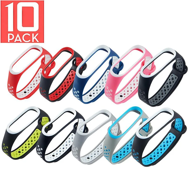 10pcs Hole type 10 шт./упак. для Mi band 4 Ремешок Браслет для Mi Band 4 Mi band 3 ремешок силиконовый ремешок Mi 4 3 аксессуары резиновый браслет - Цвет: 10pcs Hole type