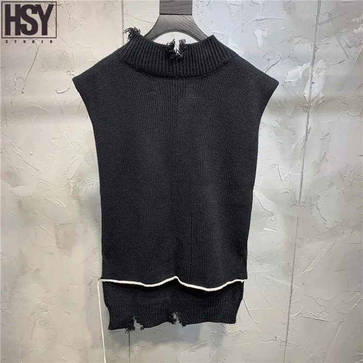 【HSY studo】2019 Новая Осенняя Женская майка разные стили потертые детали вязаный