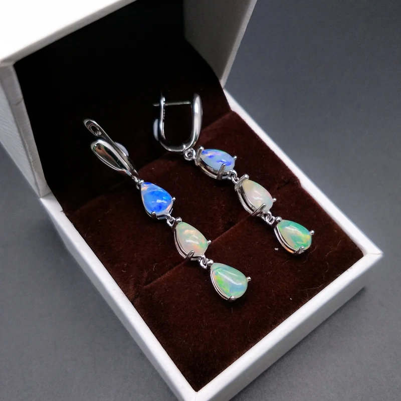 Женские длинные серьги из серебра 925 пробы с опалом|Серьги-подвески| |