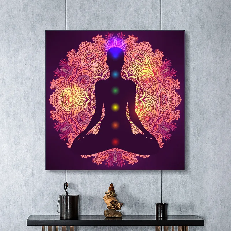 

Canvas Painting Art Posters Prints Indian Buddha Meditation 7 Chakra Yoga Sports Wall Art for Living Room Bedroom Unframed