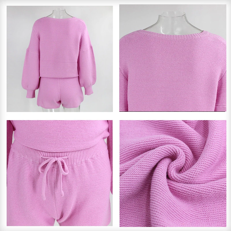 Ohvera элегантный женский комплект из двух предметов 2020 летний розовый вязаный