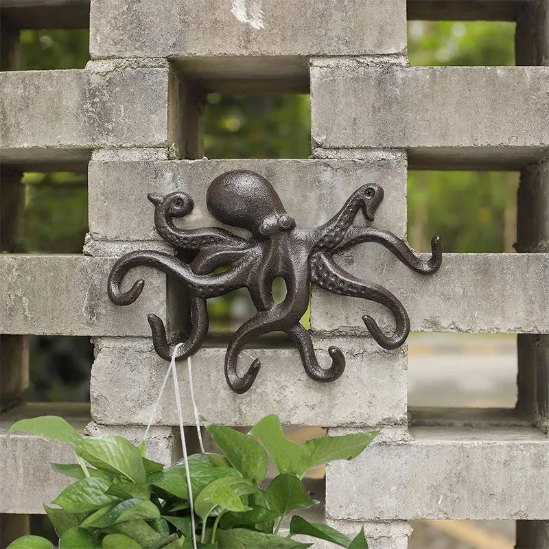 Hook/Coat Hooks Rustic Decorative Wall Mounted Cast Iron Key Holder Decor with 8 Tentacles Set of 2 Brown | Дом и сад
