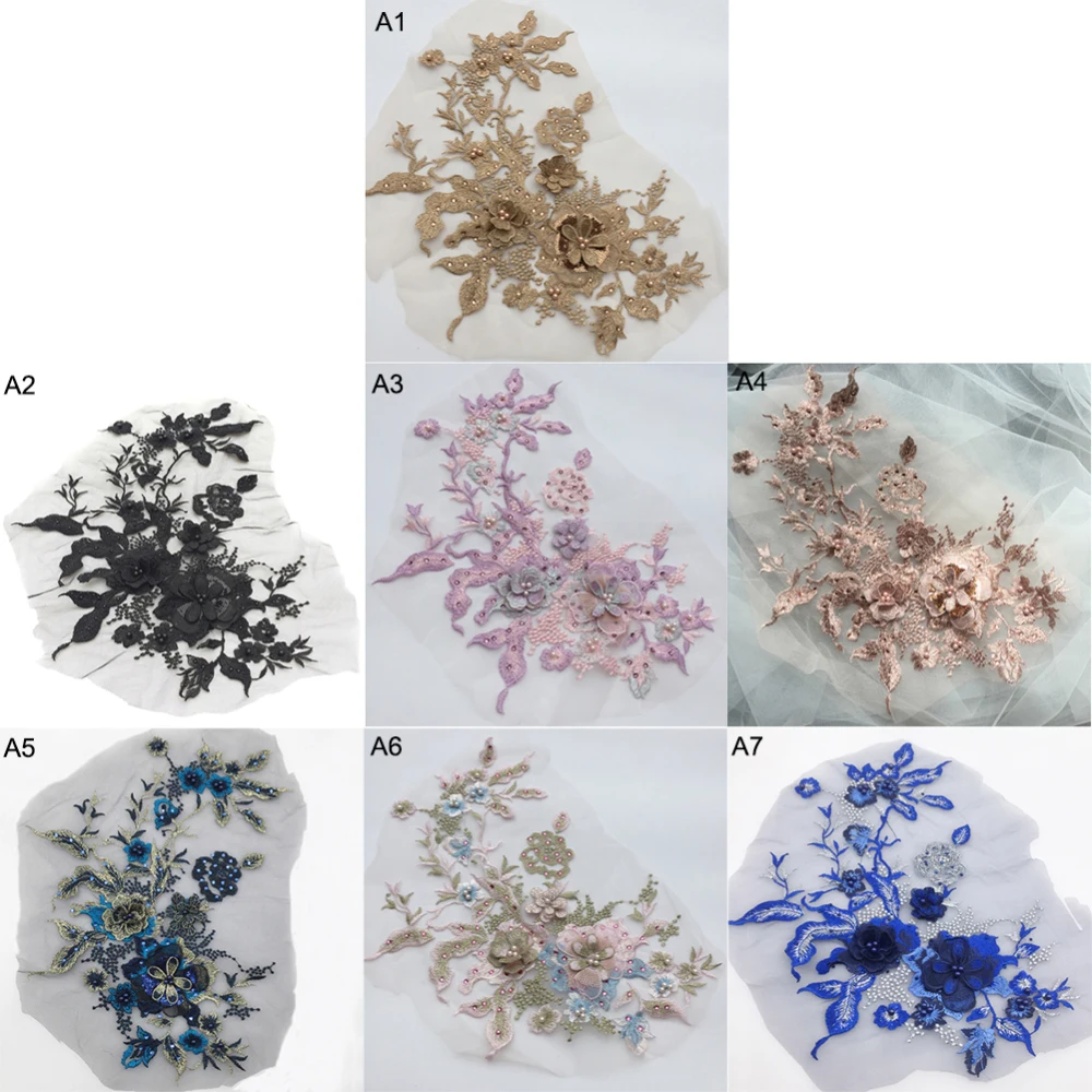 

Lace Sewing Embroidery Patches Sticker Bridal Beaded Flowers Embroidery Applique Jeans stitch Gorgeous Shiny Sewing Accessories