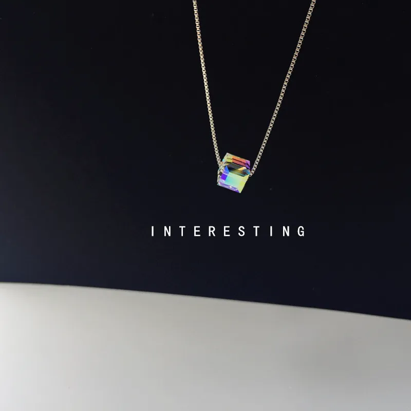 

Delicate Austrian Crystal Colorful Square Sugar Pendant Necklace Feminine Temperament Party Wedding Valentine's days Gifts
