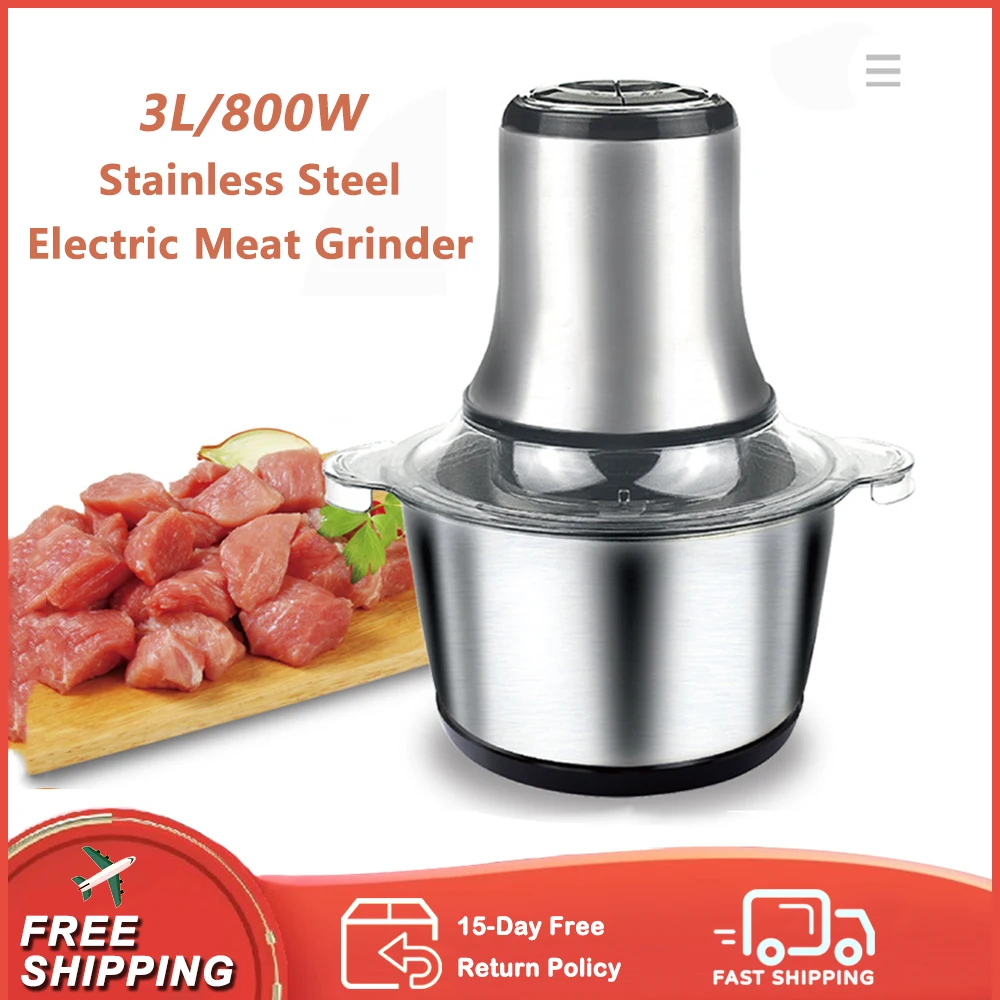 

800W 3L Electric Meat Grinder 2 Speeds Stainless Steel Electric Chopper Automatic Mincing Machine Baby Food Processor Blender