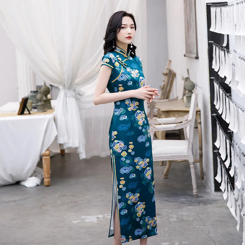 

Cheongsam 2020 new fashion medium long elegant retro Chinese style slim cheongsam dress banquet show host cheongsam dress