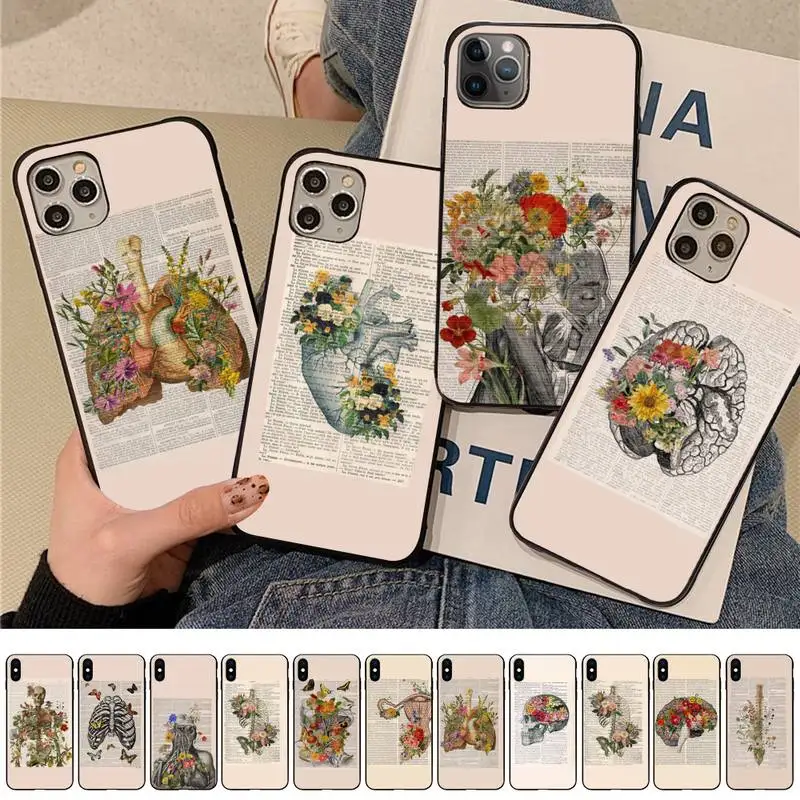 

MaiYaCa Human anatomy organ newspaper Phone Case for iphone 13 11 12 pro XS MAX 8 7 6 6S Plus X 5S SE 2020 XR cover