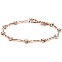 original rose sparkling pave bar with crystal bracelet fit 925 sterling silver bead charm bangle diy pandora jewelry