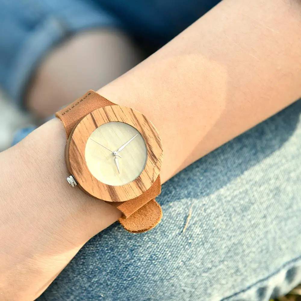 

zegarek damski BOBO BIRD Zebra Wood Watches Women With Real Leather Band Top Brand Lady Wristwatches Handmade Watch for Woman