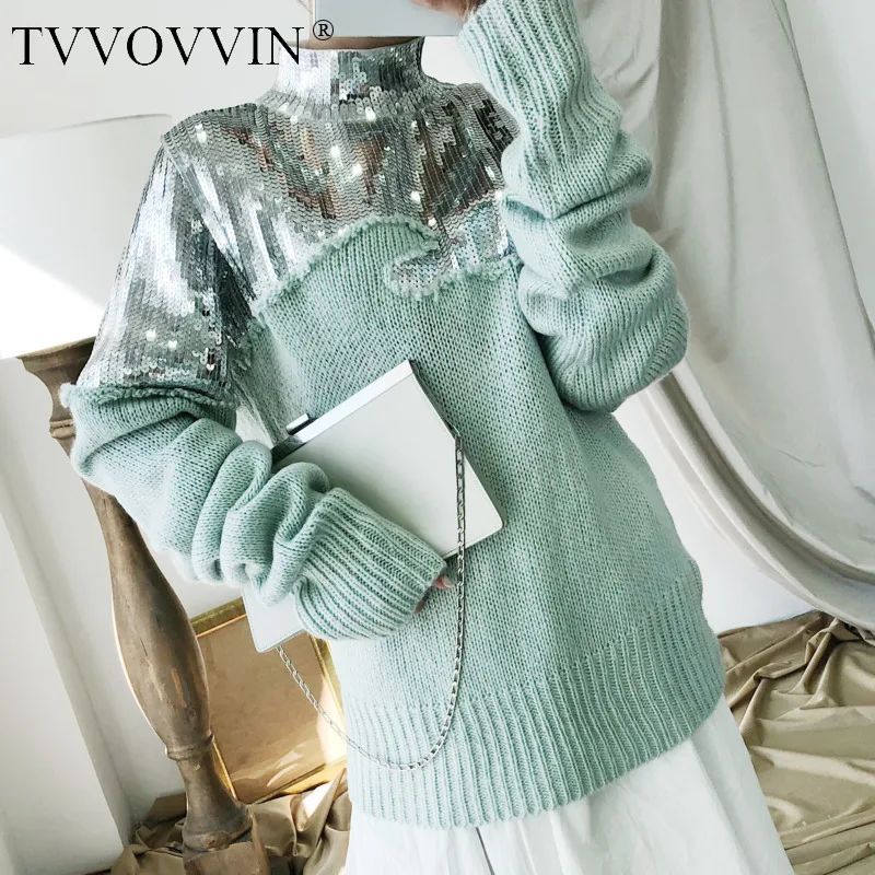 TVVOVVIN 2020 Новинка водолазка Блестящий свитер Пуловеры Повседневная Горячая