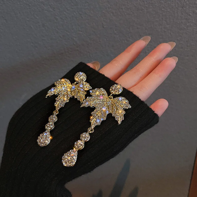 FYUAN висячие серьги с золотыми листьями и кристаллами для женщин длинные
