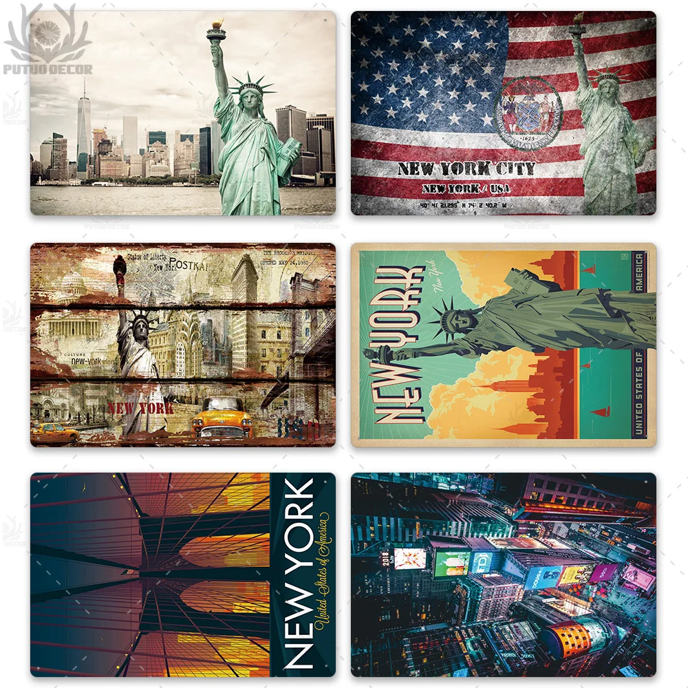 New York Vintage Metal Poster Plaque British Coffee Bar House Home Decorative Plate Wall Decor Tin Sign G5 | Дом и сад