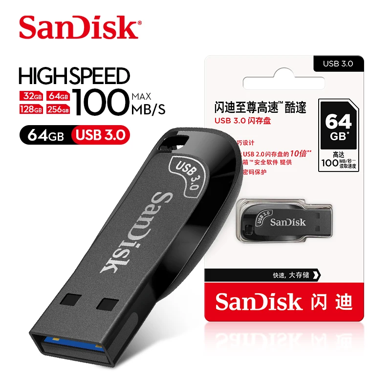 

SanDisk Ultra Shift USB 3.0 Flash Drive CZ410 100MB/s MAX 32GB 64GB 128GB 256GB SecureAccess software files private flash drive