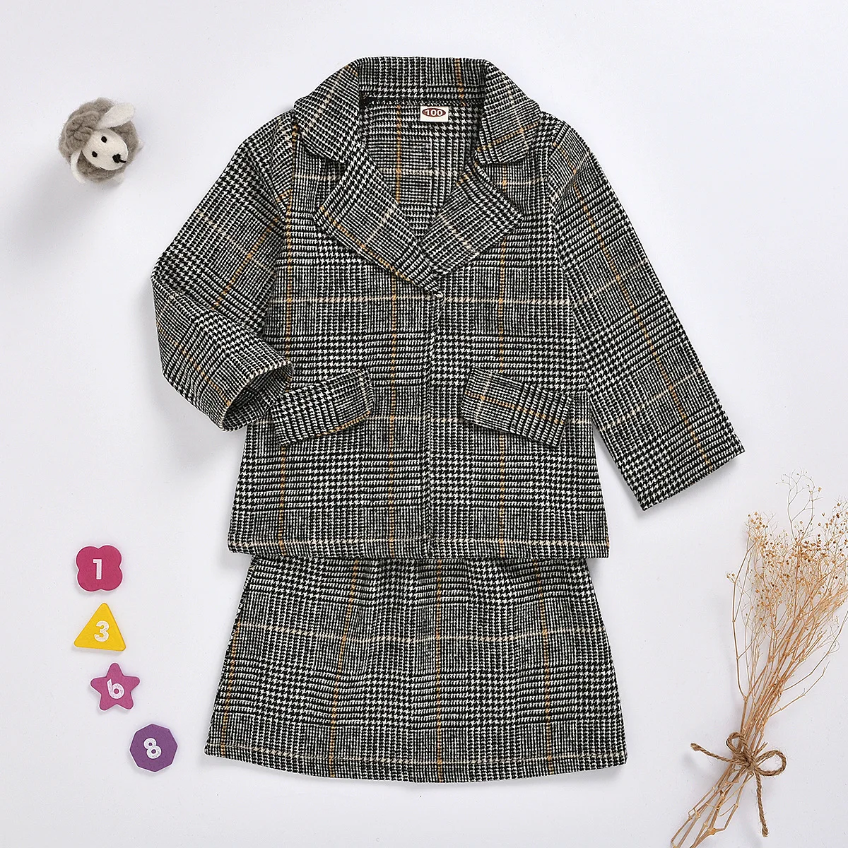 

Модный костюм для девочек из 2 предметов, официальный клетчатый наряд для маленьких девочек, милый клетчатый пиджак и юбка, костюм вечерние, ...