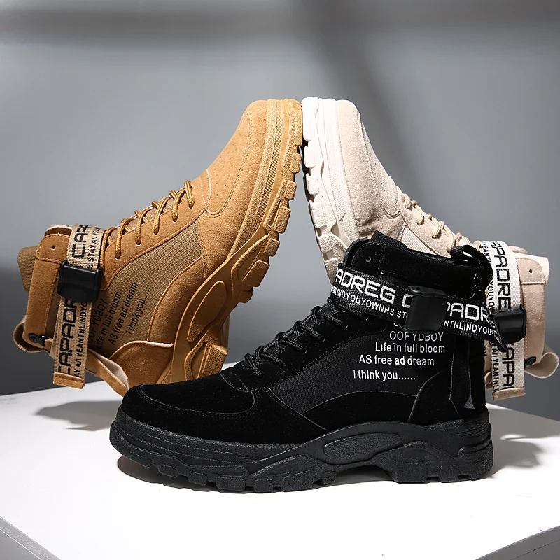 Новое поступление Для мужчин модные Высокие ботильоны Удобная толстая подошва
