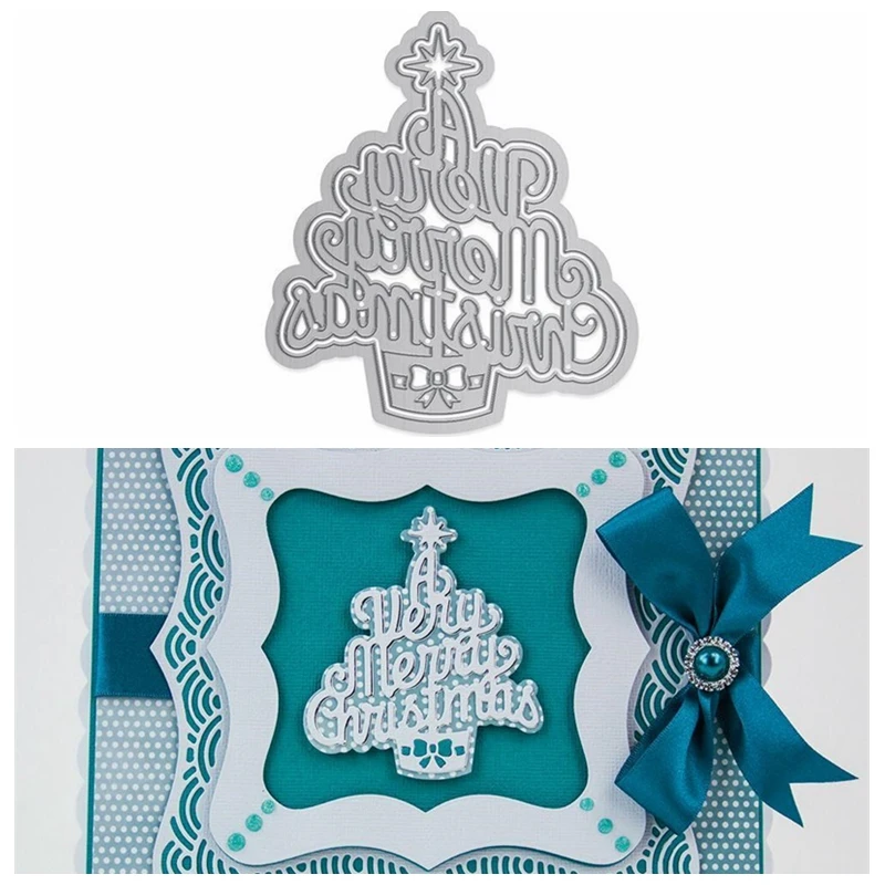 Очень счастливая Рождественская елка высечки для изготовления открыток и фраза