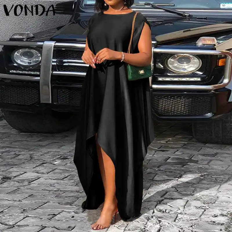 

Женский Асимметричный Сарафан, повседневные платья, женское мешковатое платье VONDA 2022, элегантное весеннее однотонное платье макси, платье