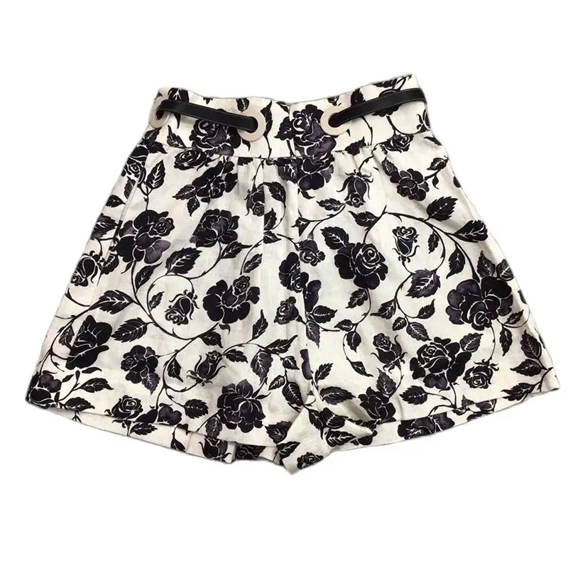 

Comfort Cotton linen Shorts Women Floral Print High Waist Woman Shorts Summer Fashion Lady Casual Loose Hot Shorts