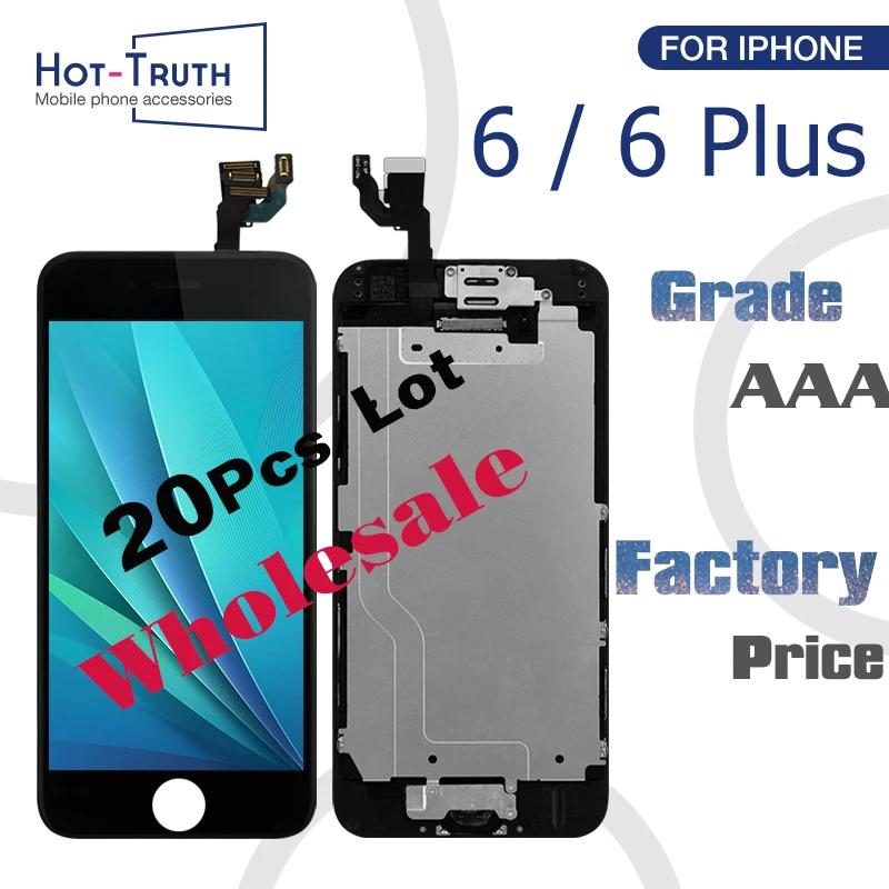 20 шт. полный lcd для iPhone 6 6plus Дисплей Сенсорный экран планшета ААА+++ полная сборка запасная часть с кнопка «Домой» и Камера