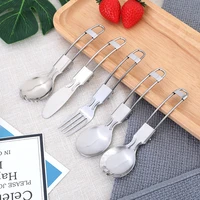 folding flatware portable reusable collapsible stainless steel metal titanium camping outdoor travel fork spoon knife ot19055