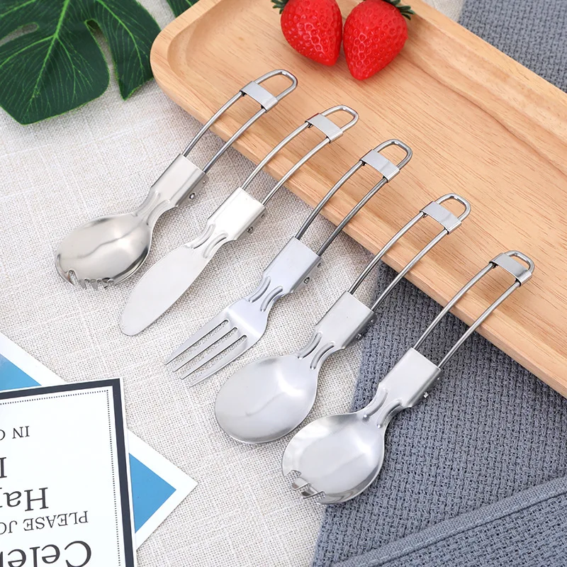 Складные столовые приборы портативная многоразовая Складная нержавеющая сталь