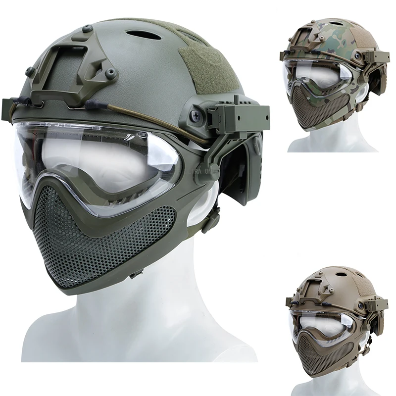 Тактический шлем для страйкбола с маской стрельбы охоты на все лицо военный Cs