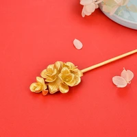 gold plated 925 sterling silver hair stick flower queen hairpin women luxury jewelry miao handmade gift