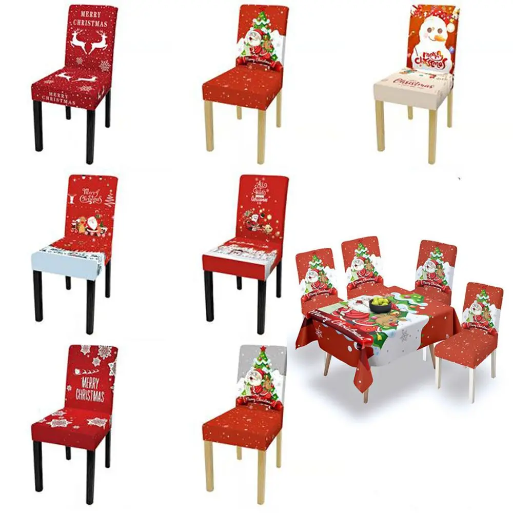 Мягкие съемные рождественские чехлы на стулья с принтом Санты эластичные