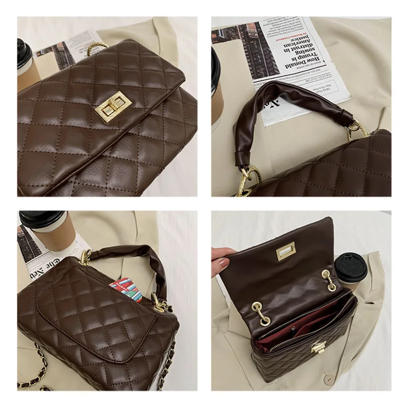 

Fashion Chain Leather Shoulder Crossbody Bags Women Qualitied Diamond Lattice Purses and Handbags Luxury Designer Sac A Main