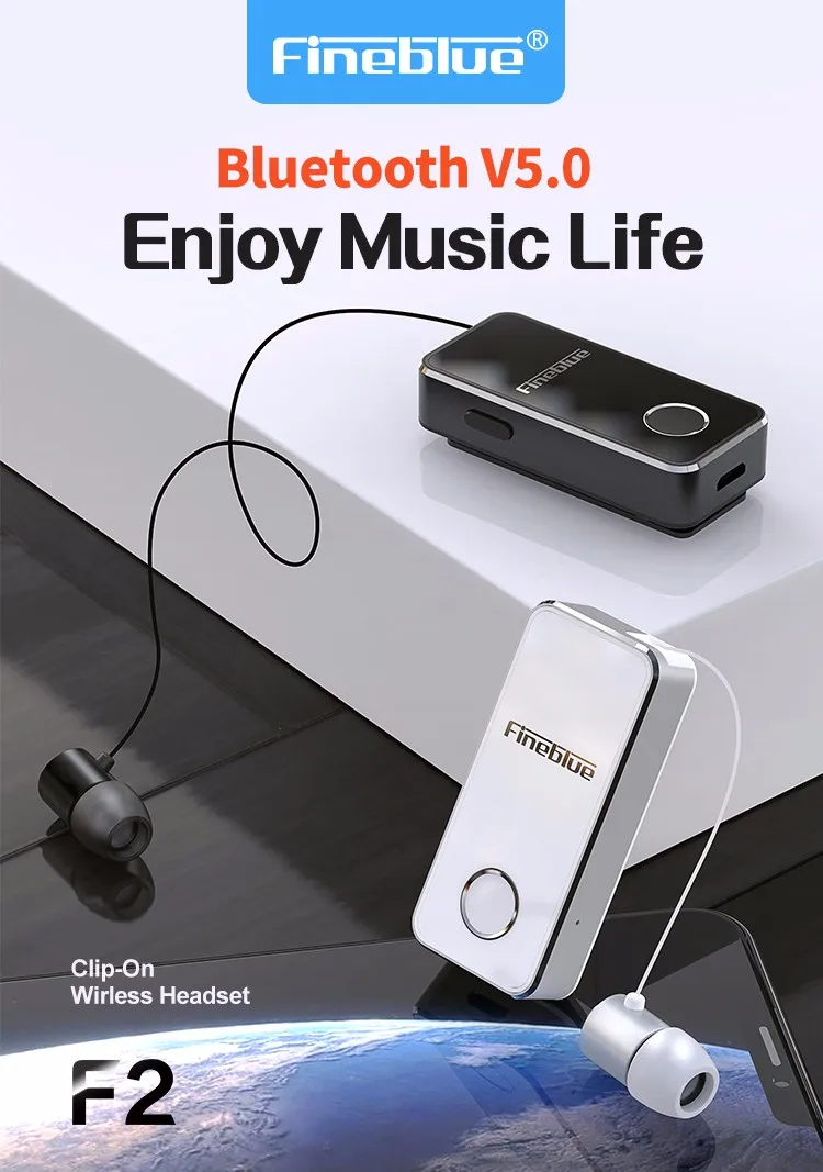 FineBlue F2 беспроводные Bluetooth V5.0 наушники с вибрирующим оповещением и зажимом для смартфона, музыкальная гарнитура