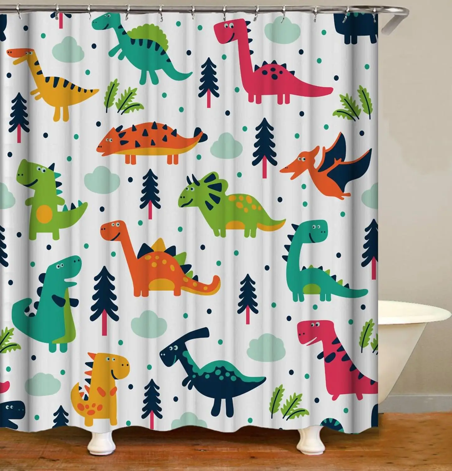Занавеска для душа занавески ванной комнаты динозавр мультфильм белая ткань