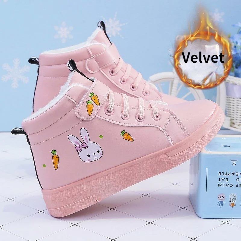 

2021 Women Winter Plus Velvet Warm High Gang Platform Kawaii Rabbit Sneakers Female Autumn Soft Casual Tennis Sport Cotton Shoes