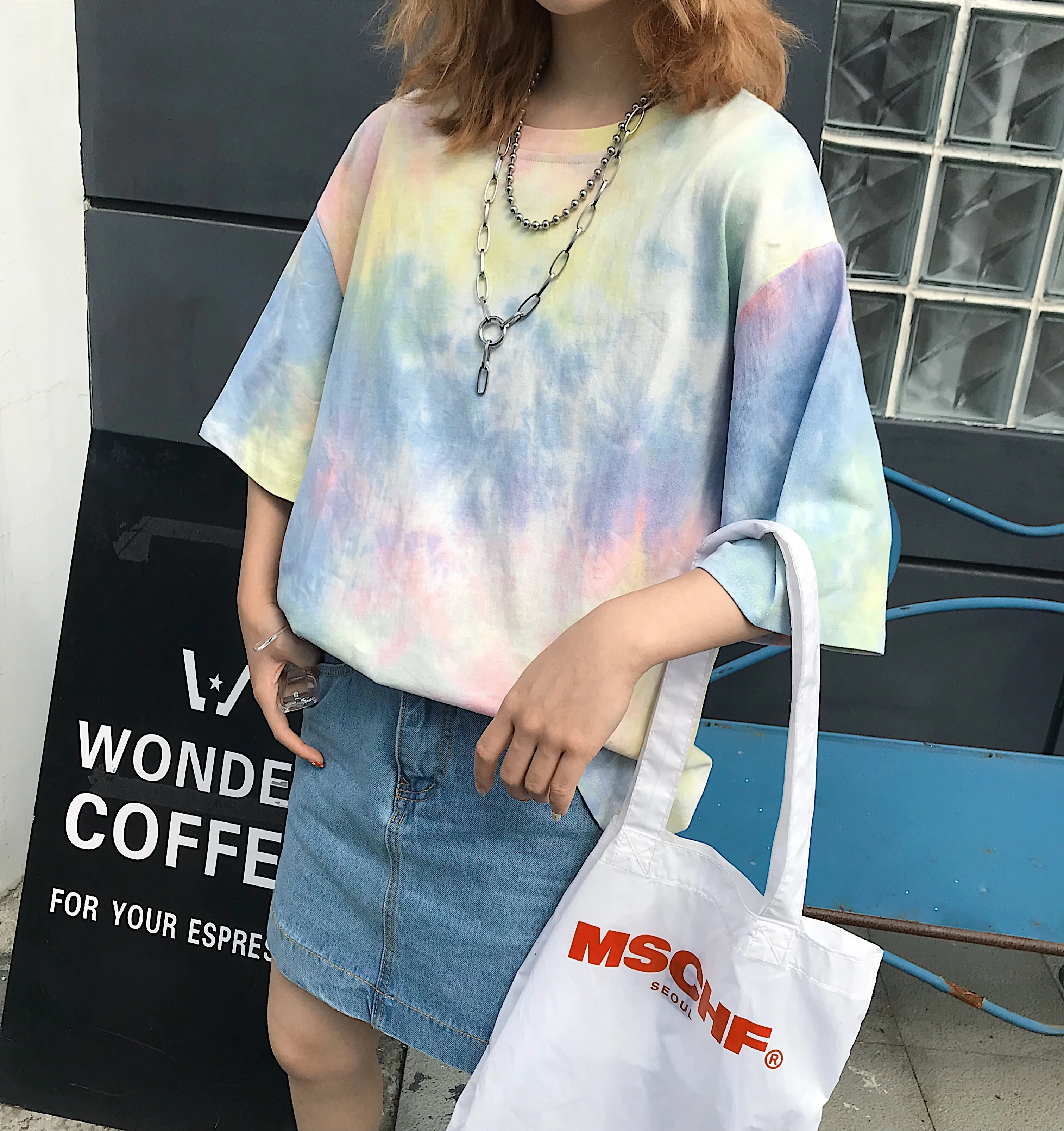 Tie Dye граффити контрастный принт уличная свободная футболка женская мужская футболка Harajuku футболка Корейская футболка скейтборд негабаритная