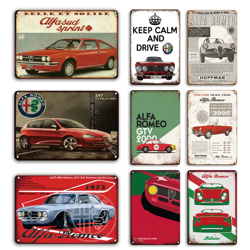 Placa de decoración personalizada de Alfa Romeo, cartel Retro de estaño, pegatinas artísticas de pared, placa de Metal, decoración del hogar