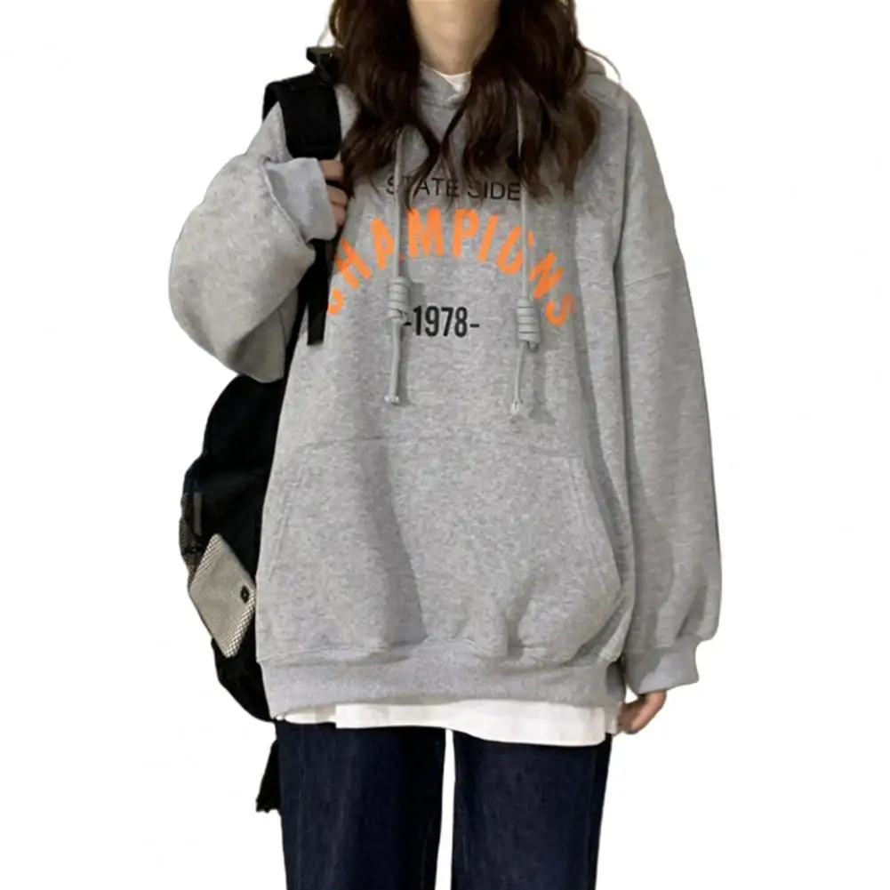 Women Sweatshirts Letters Print Plush Warm Hoodie Sweatshirt Long Sleeve Autumn Pullover Women's Clothing 2021