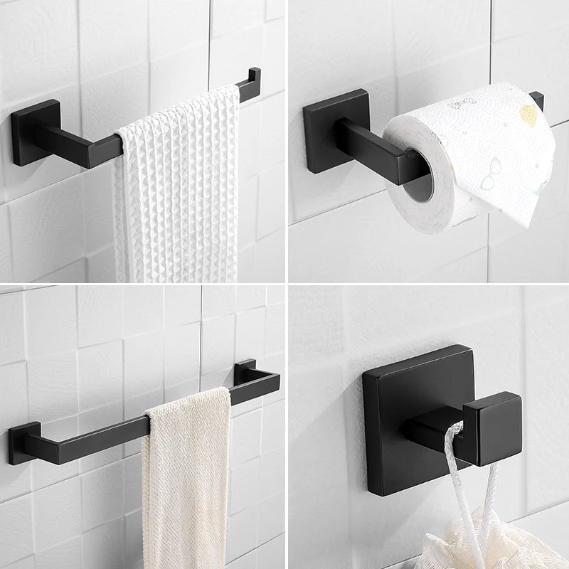 bathroom hardware set matte black sus304 stainless steel wall mounted towel bar hand towel ring paper holder robe towel hooks free global shipping